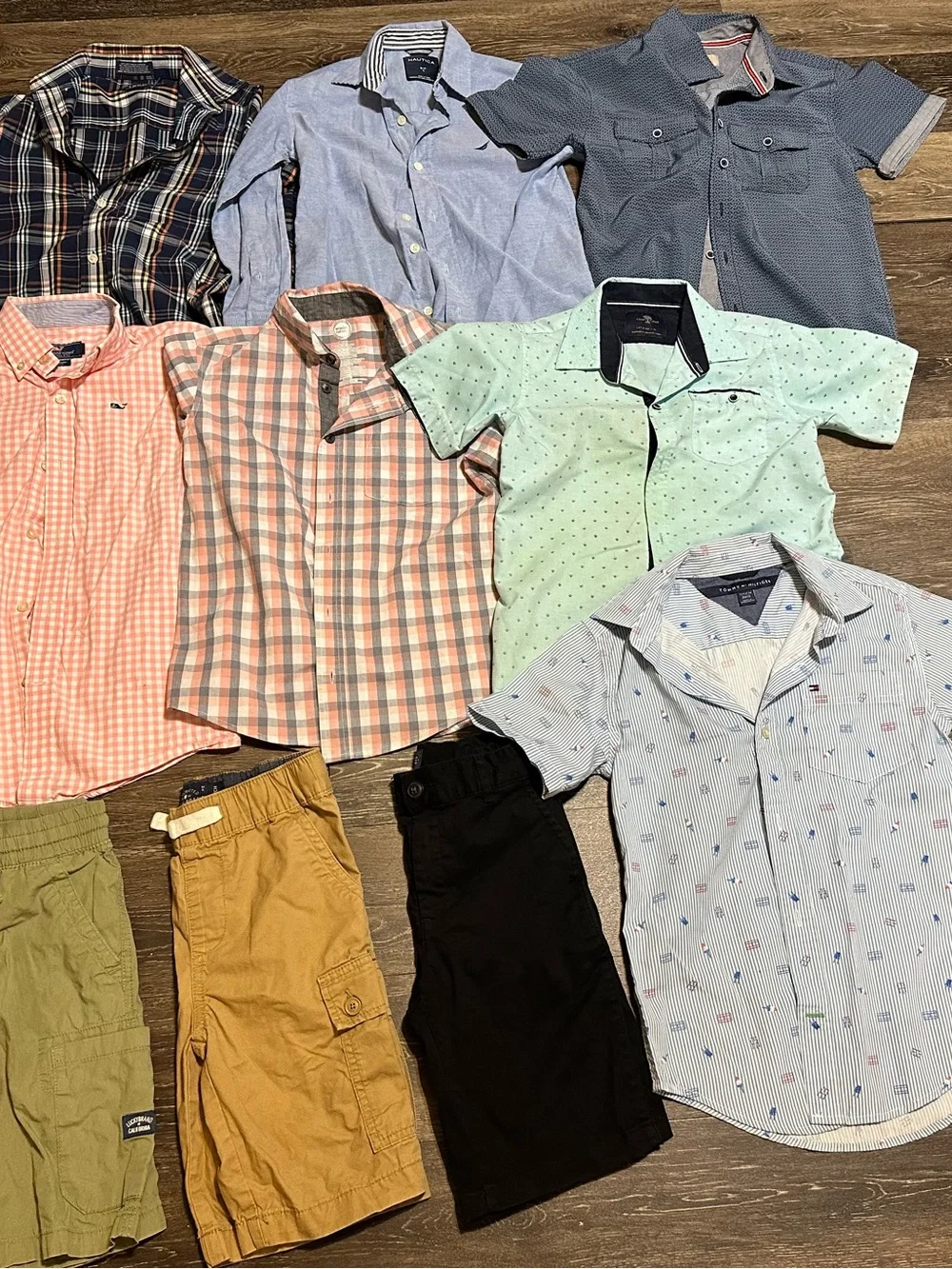 Mixed Men's Button-Down Shirts & Casual Shorts - Blue, Green, Black, Khaki